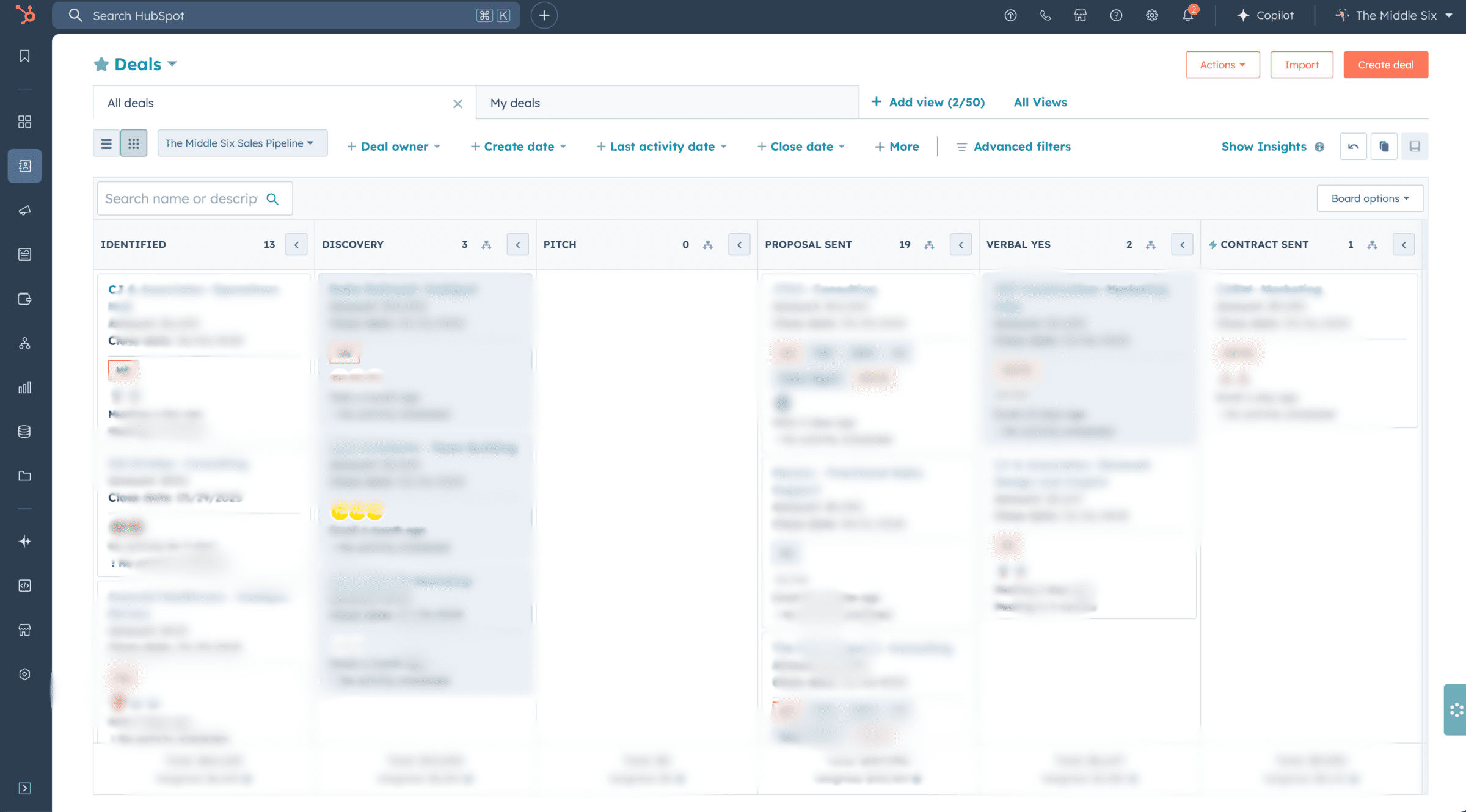 Screenshot of a hubspot sales pipeline
