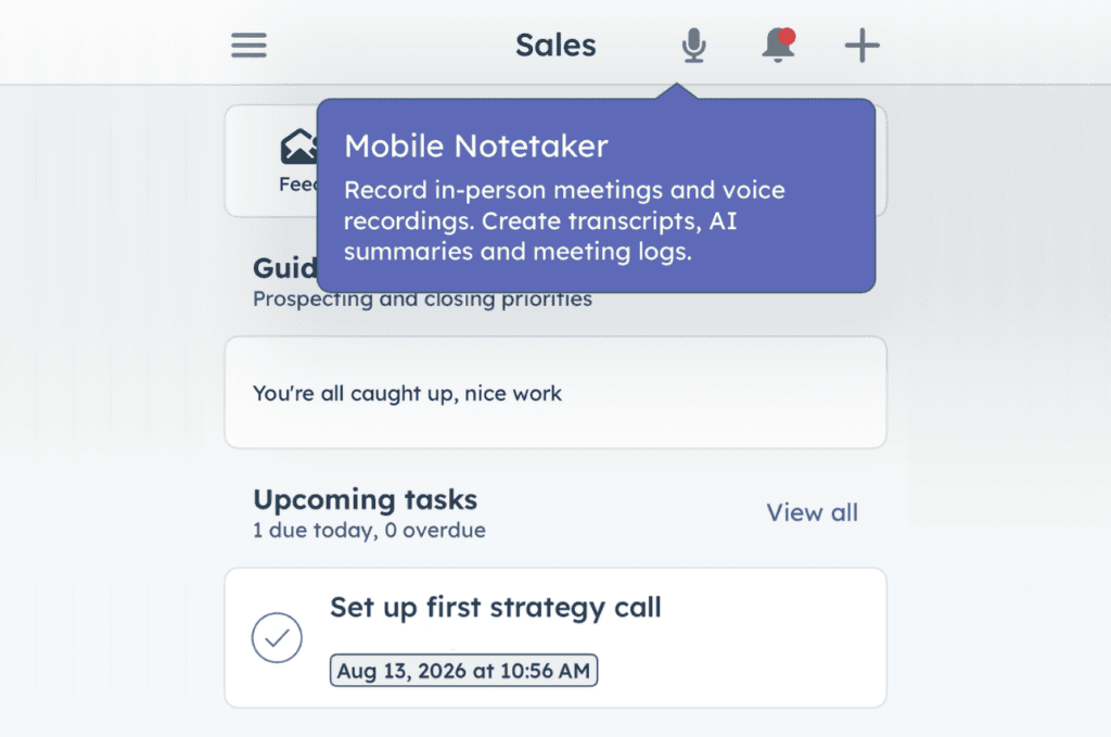 HubSpot Mobile Notetaker Pop-Up In HubSpot App