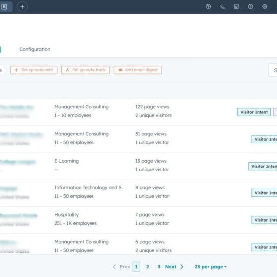 Screenshot of the visitors tab within the buyer intent feature in the HubSpot portal.