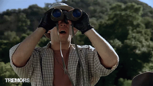 Person scanning the horizon with binoculars, symbolizing the AI reputation problem of being unfindable in search