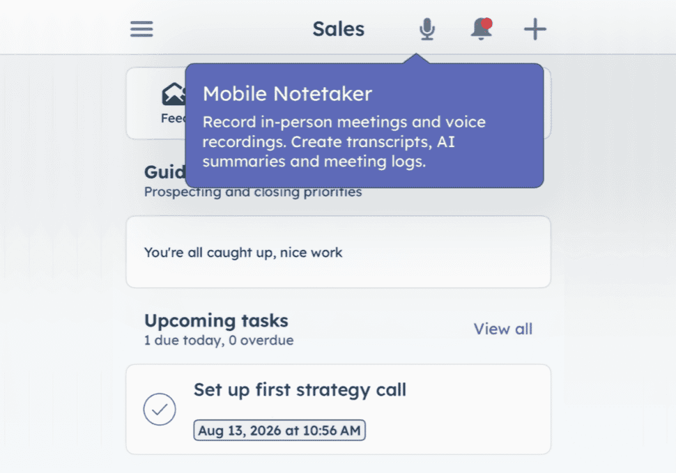HubSpot Mobile Notetaker Pop-Up In HubSpot App