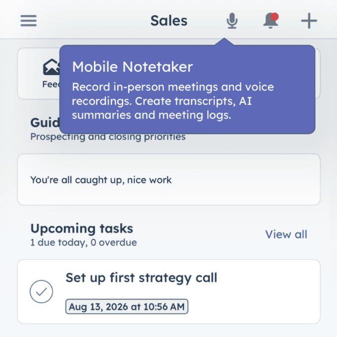 HubSpot Mobile Notetaker Pop-Up In HubSpot App