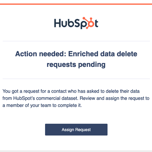 HubSpot Enriched Data Delete Request Email