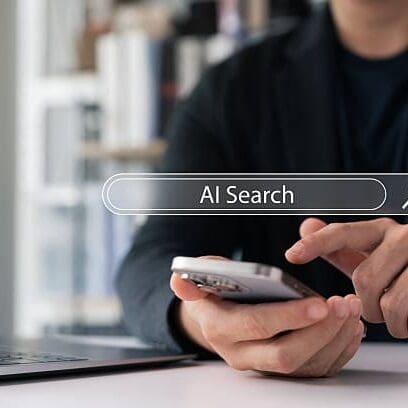Person using AI Search Engine on cell phone